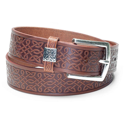 Celtic Weave Leather Belt- Brown - Creations and Collections