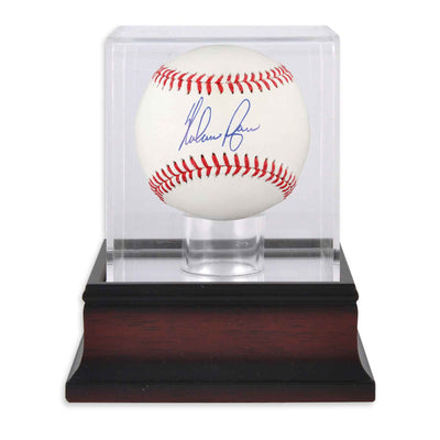 Baseball autographed by Nolan Ryan in display case