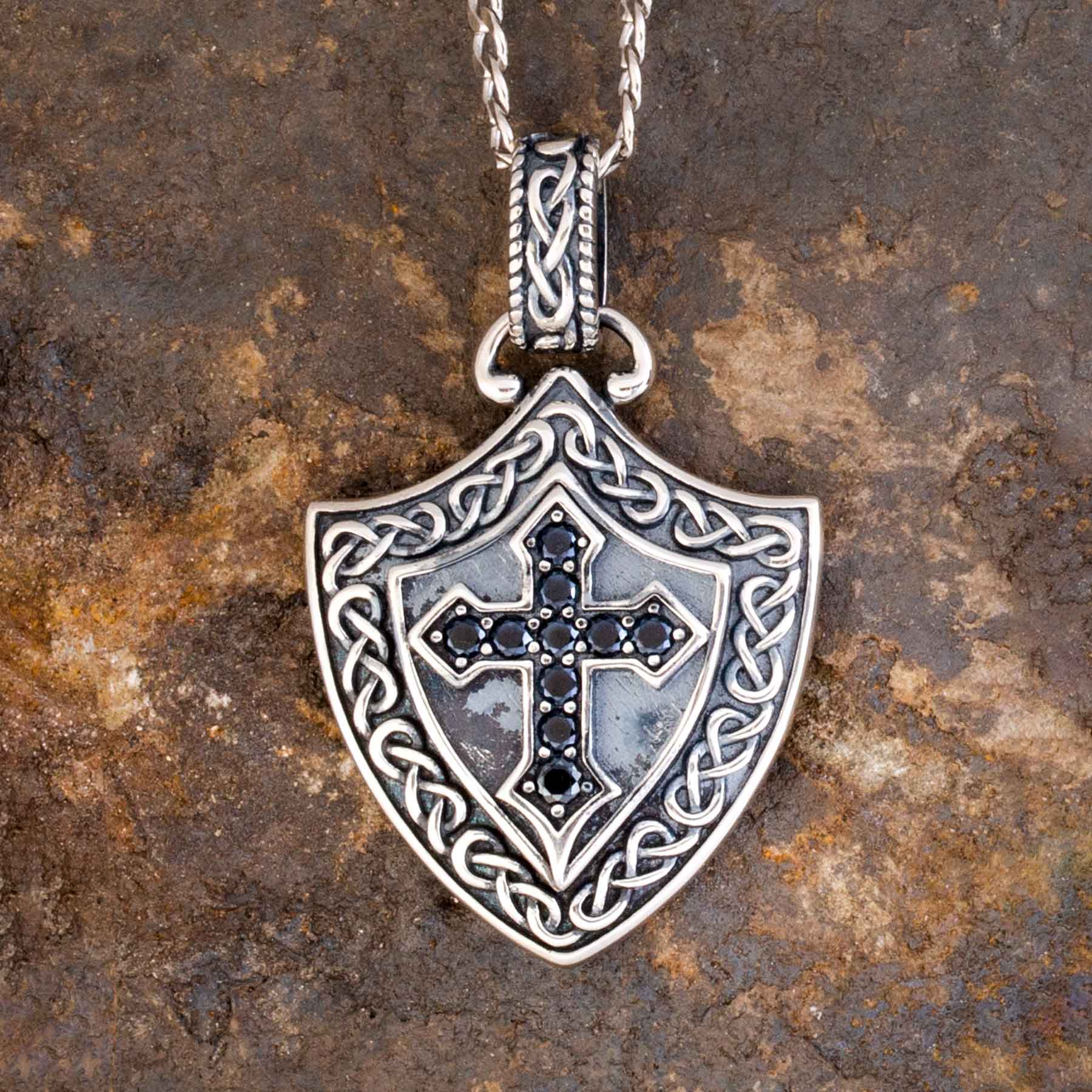 Men's Black Celtic Cross Shield Necklace Creations and Collections