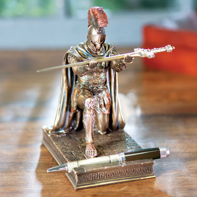 Roman commander figurine pen holder kneeling holding holding sword