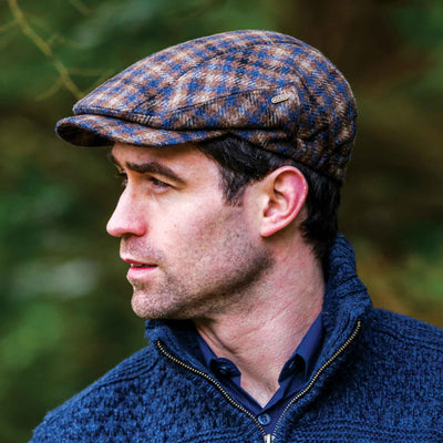 Blue and Brown Plaid Kerry Flat Cap - Creations and Collections