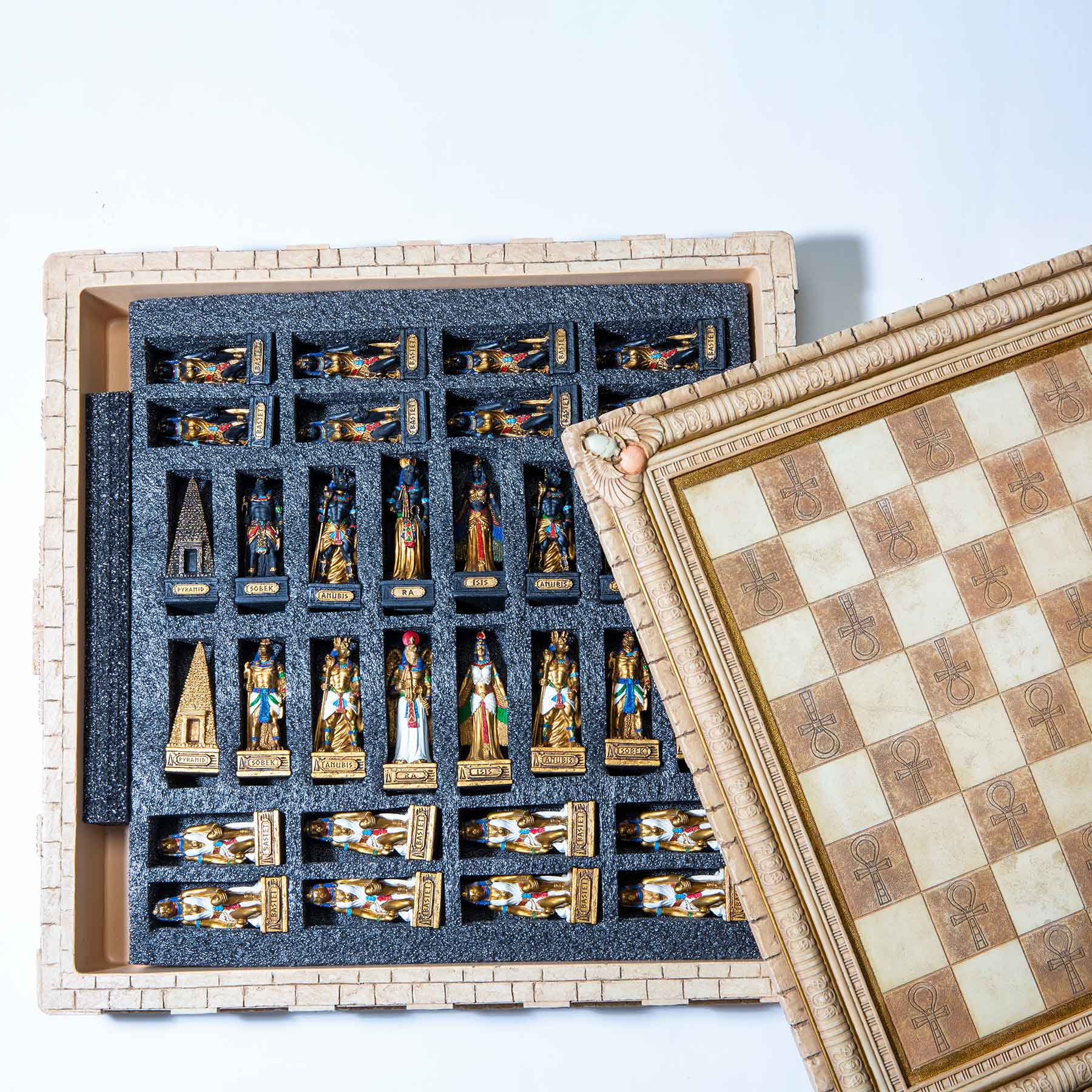 Custom Made Egyptian Goods Home Game Chess Set With Ankh Battlefield Board  Gift