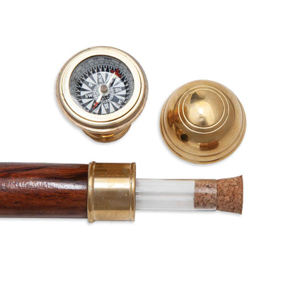 Captain’s Walking Stick With Compass and Hidden Sipping Cup - Creations and Collections