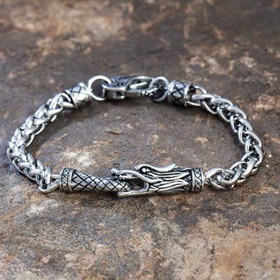 Silver Men's bracelet with dragon head as clasp