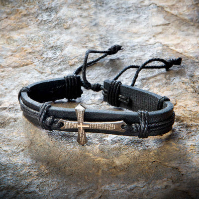 Leather and Metal Cross Bracelet - Creations and Collections