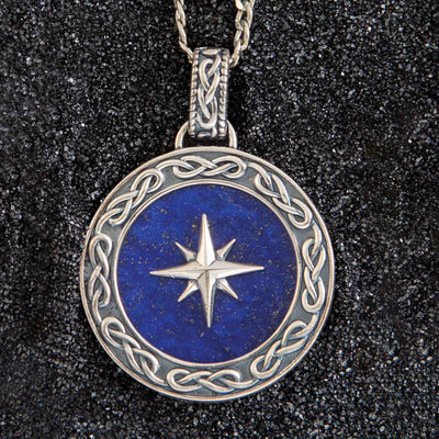 Sterling Silver Men’s Celtic Lapis North Star Necklace - Creations and Collections