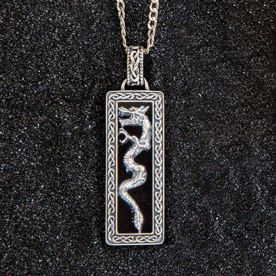 Sterling Silver Men’s Onyx Celtic Dragon Necklace - Creations and Collections