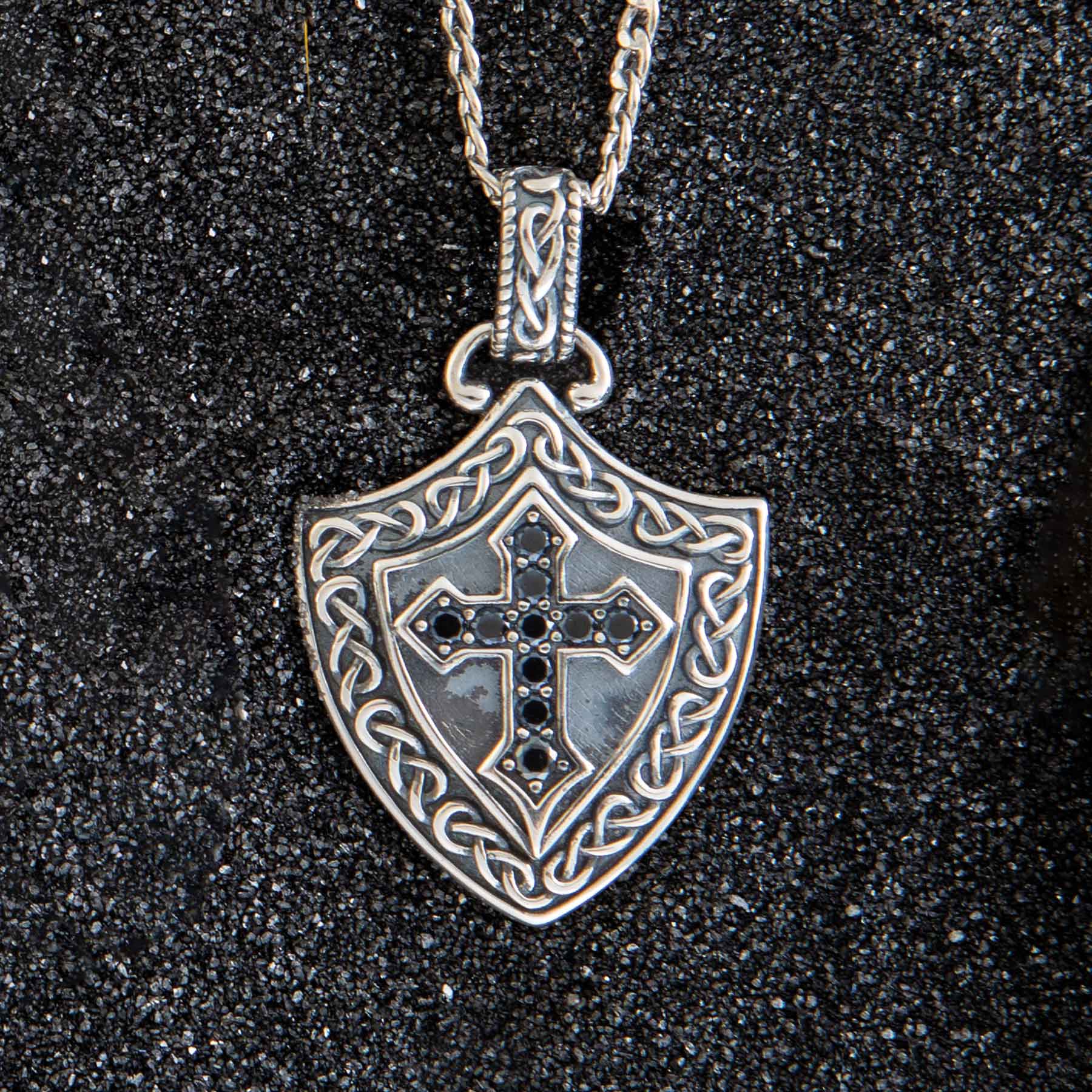 Men’s Black Celtic Cross Shield Necklace | Creations and Collections