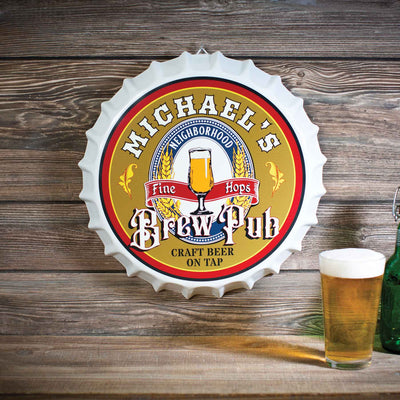 Personalized Brew Pub Bottle Cap Sign - Creations and Collections
