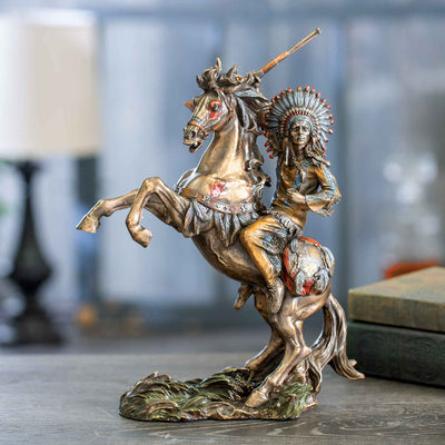 Sioux Chief Raising Rifle On Horse Statue - Creations and Collections