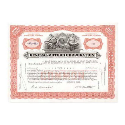Framed General Motors Stock Certificate - Creations and Collections