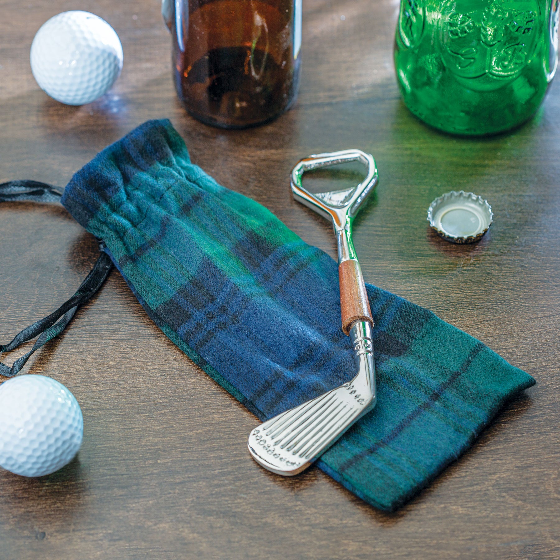 Golf Club Bottle Opener w/ Plaid Gift Pouch main image 1